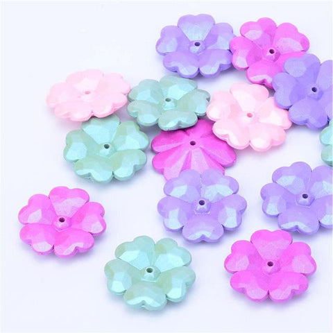 10 LARGE FACETED ACRYLIC FLOWER BEADS AB PEARL LUSTRE 27mm TOP QUALITY ACR3