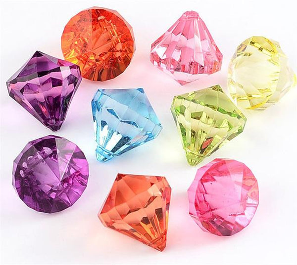 LARGE FACETED ACRYLIC DIAMOND TOP DRILLED PENDANT BEADS 31mm ASSORTED ACR39