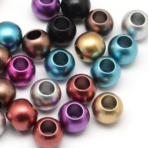 20 ACRYLIC ROUND BEADS METALLIC SHEEN 14mm LARGE HOLE 6mm TOP QUALITY ACR132