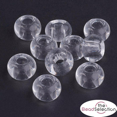 10 GLASS RONDELLE DONUT BEADS 15mm CLEAR EUROPEAN LARGE HOLE 5mm GLS83