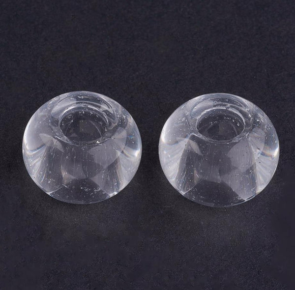 10 GLASS RONDELLE DONUT BEADS 15mm CLEAR EUROPEAN LARGE HOLE 5mm GLS83