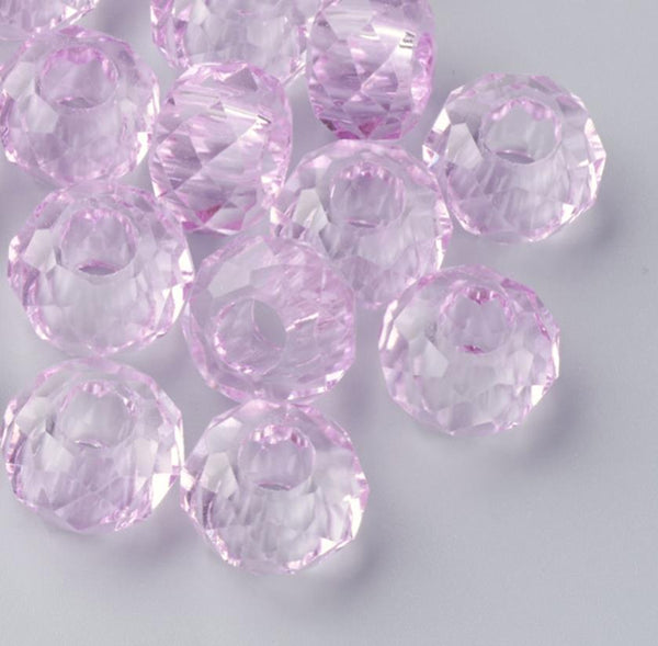 10 FACETED 14mm LILAC PURPLE RONDELLE GLASS BEADS LARGE HOLE 5mm GLS8