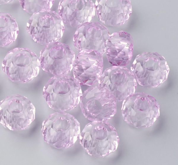 10 FACETED 14mm LILAC PURPLE RONDELLE GLASS BEADS LARGE HOLE 5mm GLS8