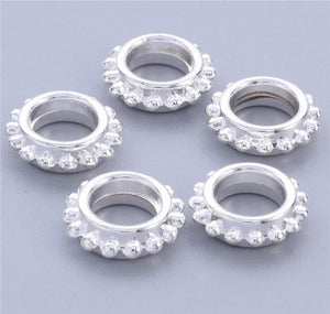 20 TIBETAN SILVER LARGE HOLE SPACER BEADS 13mm x 5mm HOLE 7mm (TS37)