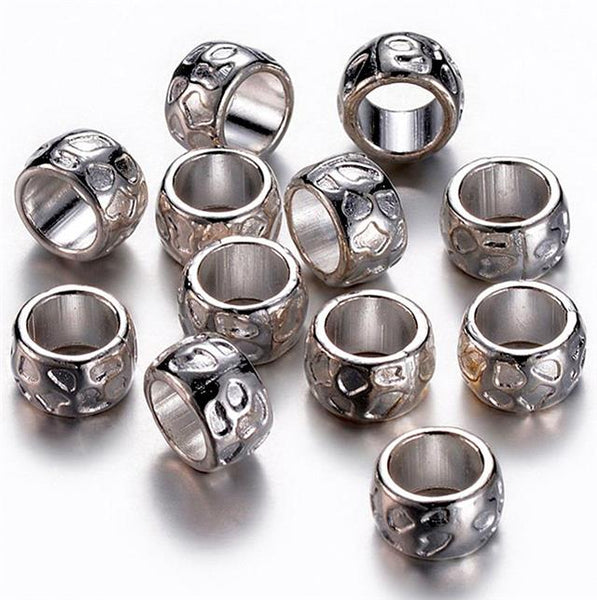 TOP QUALITY 10 TIBETAN SILVER LARGE HOLE SPACER BEADS 13mm x 8mm HOLE 10mm (TS35 )