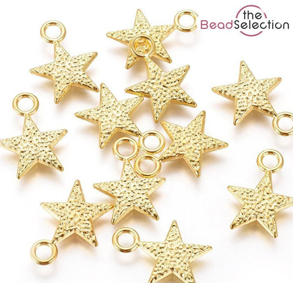 10 LARGE STAR CHARMS PENDANTS GOLD PLATED 20mm x 15mm 3D TOP QUALITY C210