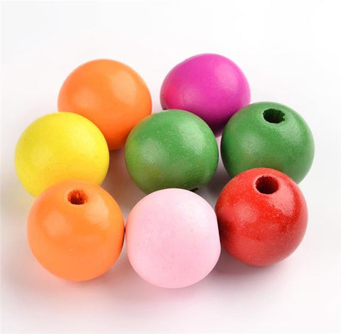 50 ROUND WOODEN BEADS 15mm HOLE 5mm ASSORTED COLOURS  W14