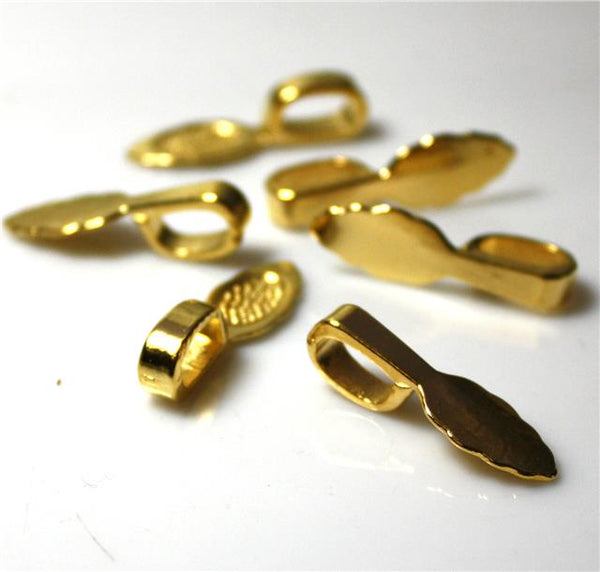 FANCY LEAF PENDANT BAILS GLUE ON 26mm x 8mm GOLD PLATED TOP QUALITY  AK10