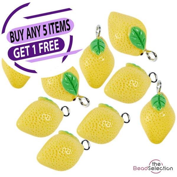 5 Yellow Lemon Resin Charms Pendants 24mm Kawaii Jewellery Making C325