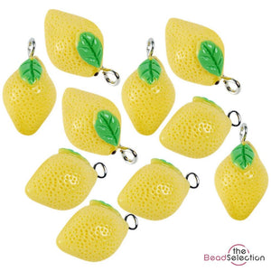 5 Yellow Lemon Resin Charms Pendants 24mm Kawaii Jewellery Making C325