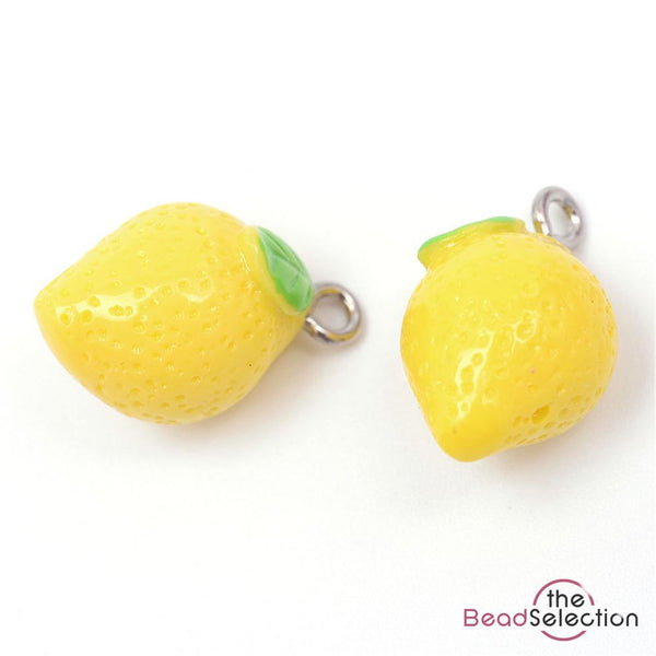 5 Yellow Lemon Resin Charms Pendants 24mm Kawaii Jewellery Making C325