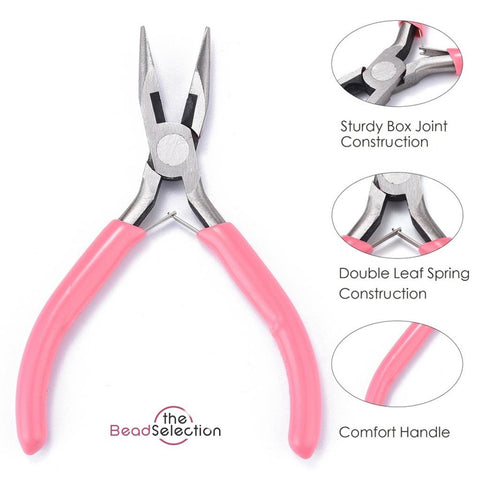 PINK LONG CHAIN NOSE PLIERS JEWELLERY MAKING BEADING TOOLS