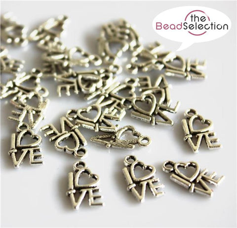 50 TIBETAN SILVER LOVE HEART CHARMS PENDANTS 15mm TOP QUALITY C97