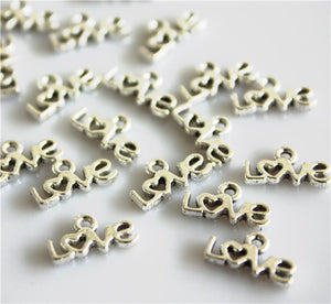 30 Love Word Heart Charms Small Tibetan Silver Pendants 12mm X 7mm C98