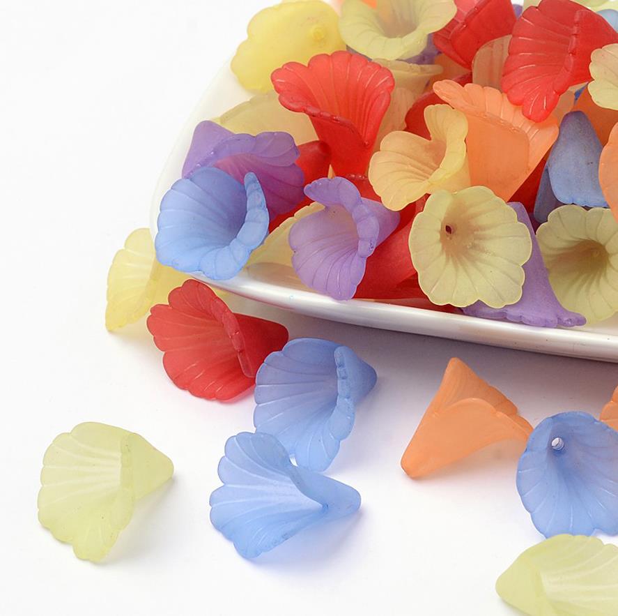 20 FROSTED LUCITE ACRYLIC LILY TRUMPET FLOWER BEADS 20mm LUC28