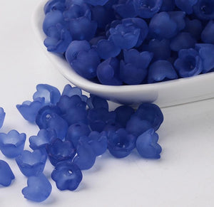 50 Flower Beads Blue Frosted Lucite Acrylic Bell Cup 10mm Jewellery Making LUC41
