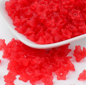 100 FROSTED LUCITE ACRYLIC FLOWER  BEADS 10mm RED TOP QUALITY LUC34