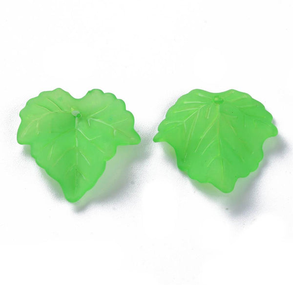 40 Leaf Beads Green Frosted Lucite Acrylic Charms 24mm x 22mm jewellery LUC64