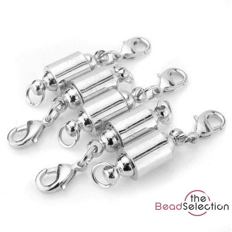 5 MAGNETIC CLASPS WITH LOBSTER CLASPS VERY STRONG SILVER PLATED ( AF3 )