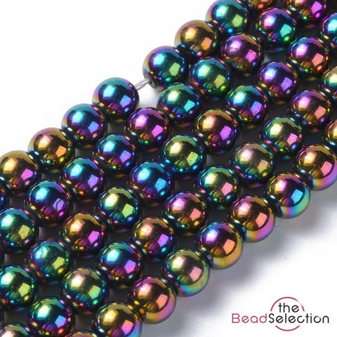 PREMIUM QUALITY 6mm MAGNETIC RAINBOW ROUND HEMATITE BEADS 70 BEADS HEM66