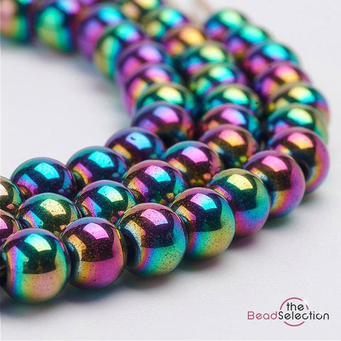 PREMIUM QUALITY 5mm MAGNETIC RAINBOW ROUND HEMATITE BEADS 100 BEADS HEM68