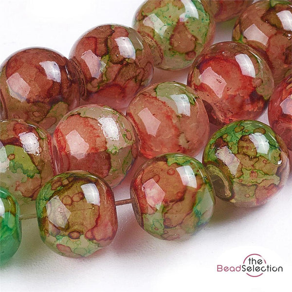 150 CRACKLE MARBLED DRAWBENCH ROUND GLASS BEADS 6mm RED GREEN XMAS CM3