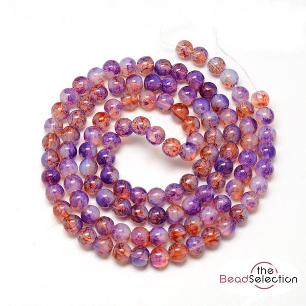 150 Marbled Glass Beads 'Dragon Vein' Round 6mm Lilac Purple DV3