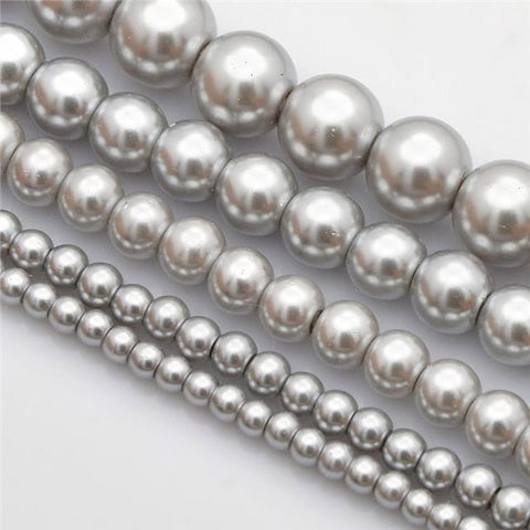 200 Silver Glass Round Pearls Mixed Size Top Quality 4mm 6mm 8mm 10mm 12mm