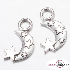 20 MOON and STAR CHARMS PENDANTS BRIGHT TIBETAN SILVER 3D 18mm TOP QUALITY C15