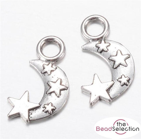 20 MOON and STAR CHARMS PENDANTS BRIGHT TIBETAN SILVER 3D 18mm TOP QUALITY C15