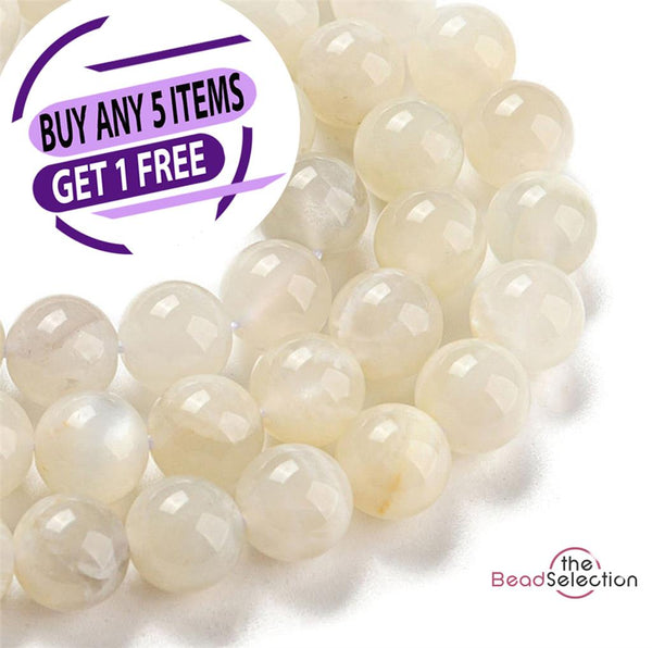 NATURAL WHITE MOONSTONE ROUND GEMSTONE BEADS 8mm 25 Beads GS173