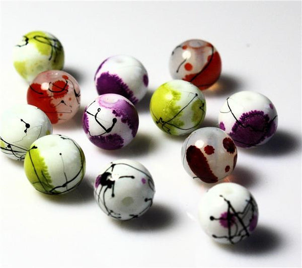 MOTTLED DRAWBENCH GLASS BEADS choose 6mm 8mm 10mm MIXED  COLOURS