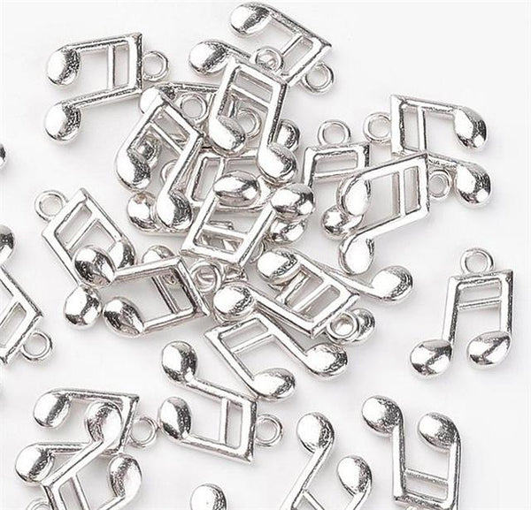 6 MUSICAL NOTE CHARMS PENDANTS BRIGHT TIBETAN SILVER 3D 16mm TOP QUALITY C103