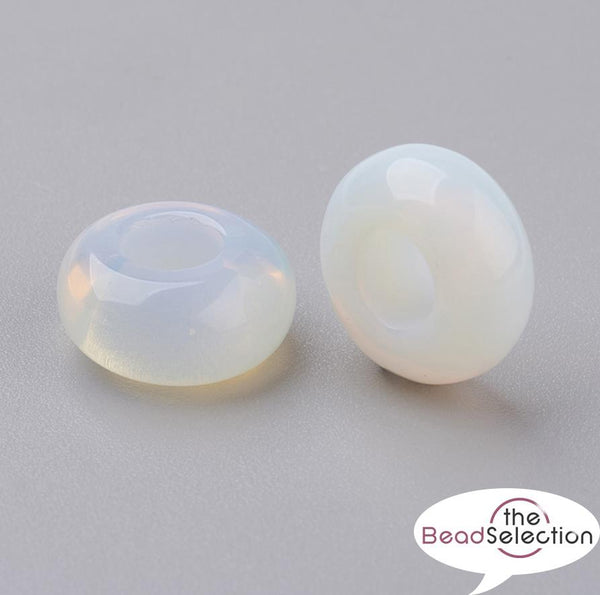 2 OPALITE GEMSTONE RONDELLE DONUT BEADS 14mm EUROPEAN LARGE HOLE 6mm GS72