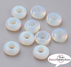 2 OPALITE GEMSTONE RONDELLE DONUT BEADS 14mm EUROPEAN LARGE HOLE 6mm GS72