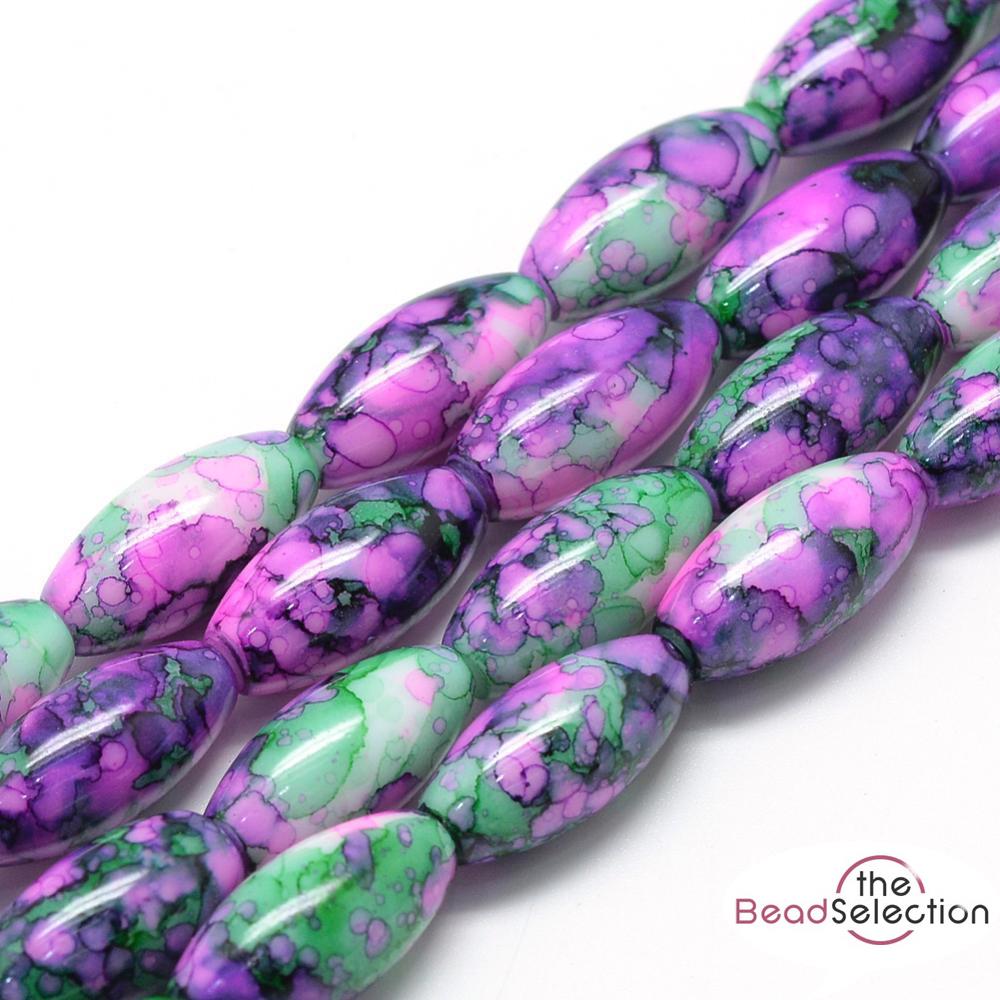 20 'WILD ORCHID' MARBLE DRAWBENCH OVAL GLASS BEADS 22mm PURPLE GREEN ORC7