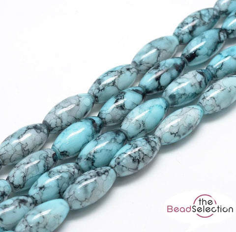 20 'WILD ORCHID' MARBLED DRAWBENCH OVAL GLASS BEADS 22mm TEAL BLUE ORC6
