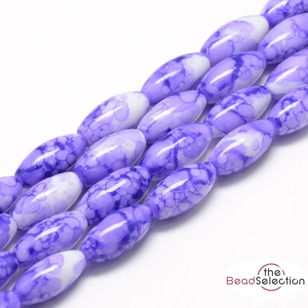 20 'WILD ORCHID' MARBLED DRAWBENCH OVAL GLASS BEADS 22mm LILAC PURPLE ORC8
