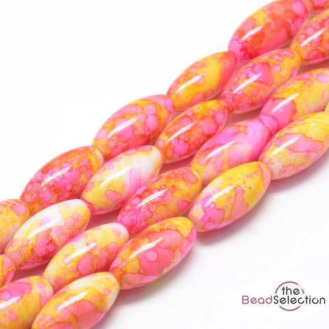 20 'WILD ORCHID' MARBLED DRAWBENCH OVAL GLASS BEADS 22mm PINK YELLOW ORC3