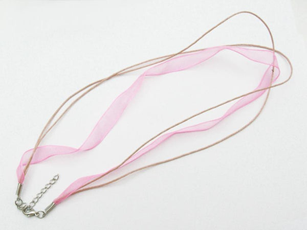 10 ORGANZA RIBBON AND WAXED CORD NECKLACE WITH LOBSTER CLASPS & CHAINS