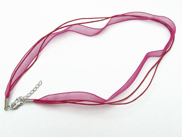 10 ORGANZA RIBBON AND WAXED CORD NECKLACE WITH LOBSTER CLASPS & CHAINS
