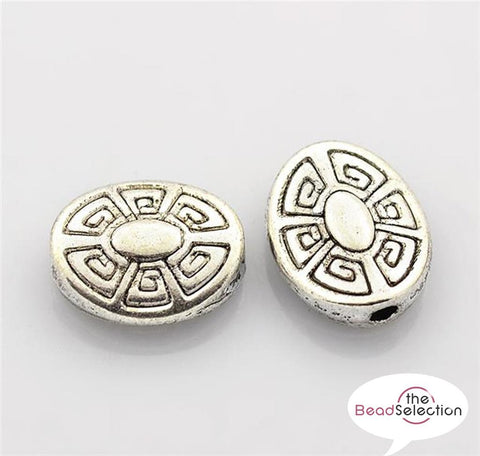 20 TIBETAN SILVER OVAL SPACER BEADS 11mm AZTEC PATTERN jewellery making TS29