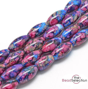 20 'WILD ORCHID' MARBLED DRAWBENCH OVAL GLASS BEADS 22mm PINK BLUE ORC10