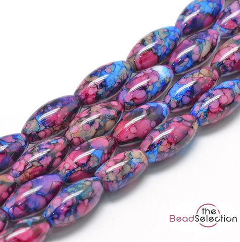 20 'WILD ORCHID' MARBLED DRAWBENCH OVAL GLASS BEADS 22mm PINK BLUE ORC10