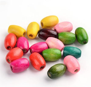100 per bag 12mm x 8mm OVAL WOODEN BEADS MIXED COLOURS 3mm HOLE W22