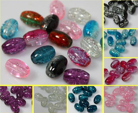 TOP QUALITY OVAL CRACKLE GLASS BEADS 11mm x 8mm 50 PER BAG