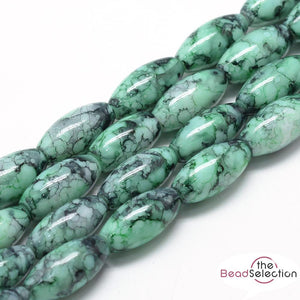 20 'WILD ORCHID' MARBLE DRAWBENCH OVAL GLASS BEADS 22mm SEA GREEN ORC4