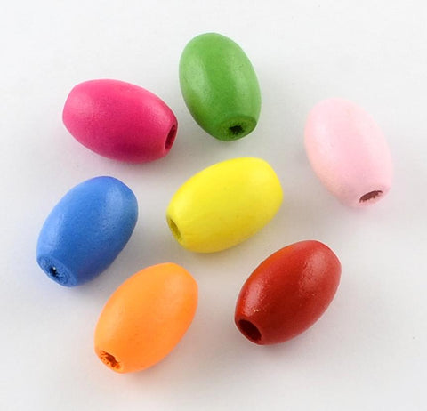 40 LARGE OVAL WOODEN BEADS 19mm x 13mm MIXED COLOURS 4mm HOLE W21