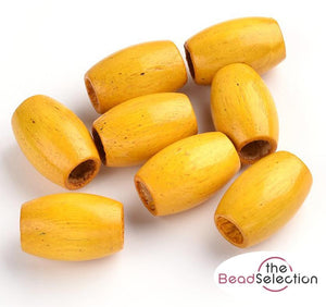 15 LARGE OVAL WOODEN BEADS 30mm x 20mm YELLOW 9mm HOLE W16