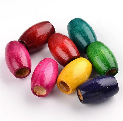 15 per bag 30mm x 20mm LARGE OVAL WOODEN BEADS MIXED COLOURS 9mm HOLE W19